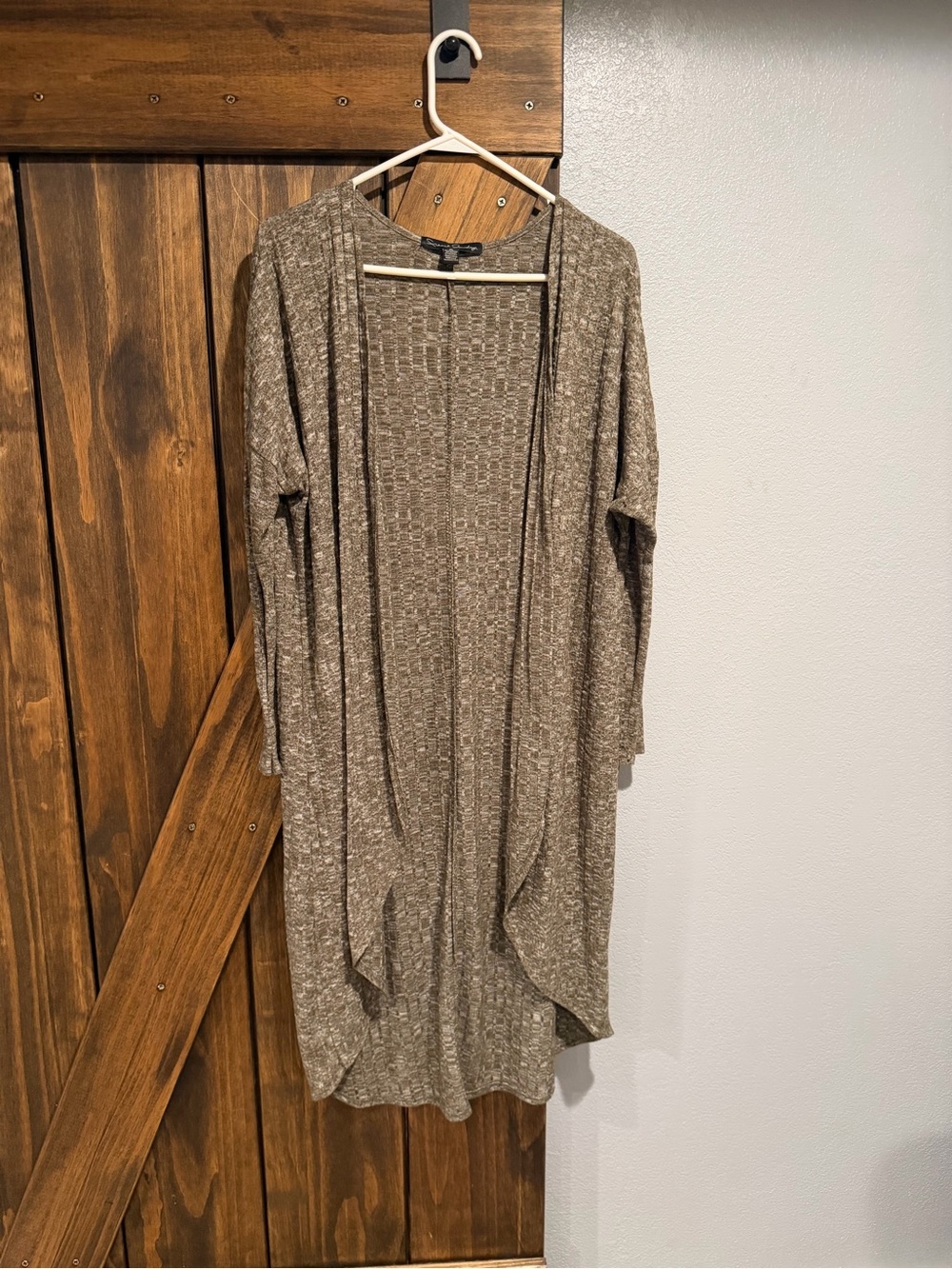 French Laundry Heathered Taupe/Olive Green Open-Front Women's Cardigan